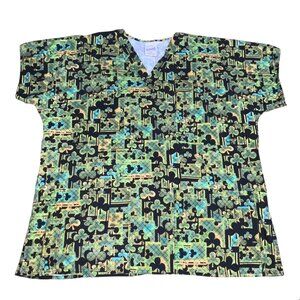 Women's Comfy Cotton St. Patty's Day Shamrock Clover Scrub Top Plus Sz 2XL Green